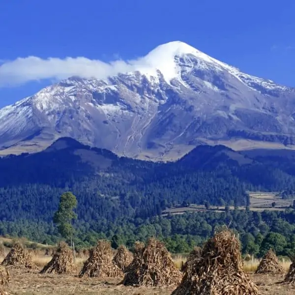 Mountains: snow-capped Pico de Orizaba beneath a bright blue sky